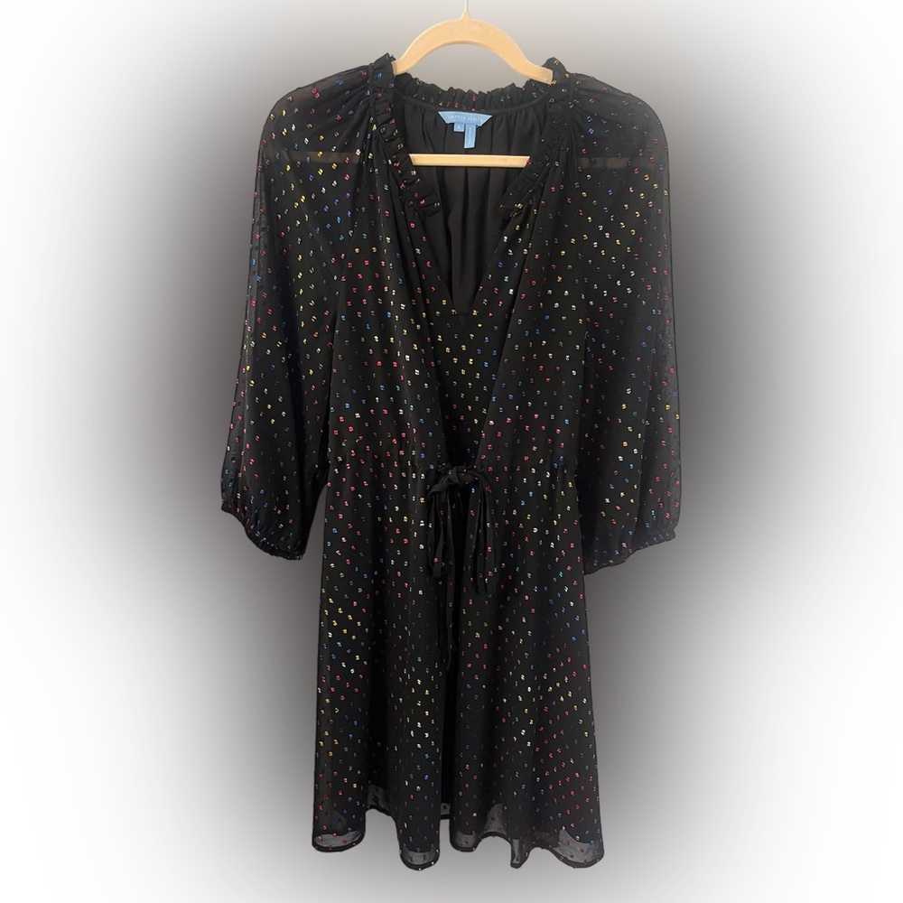 Draper James Long Sleeve Midi Dress in Black Multi Size L NWOT